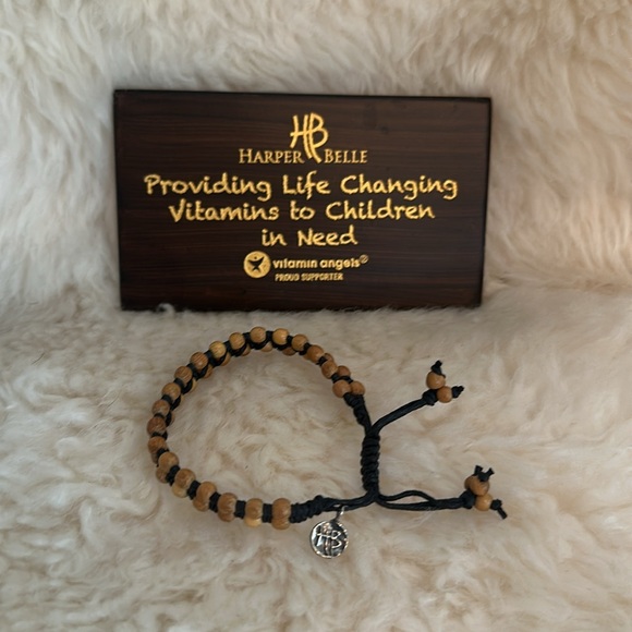 Harper Belle Jewelry - Harper Belle Teak Wood Bead Handmade Adjustable Bracelet with Black Cord